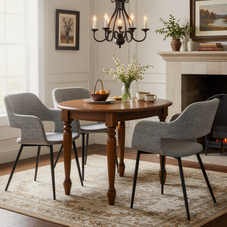 Sunvega Mid-Century Modern Dining Chair with Grey Fabric and Tapered Metal Legs - Set of 2
