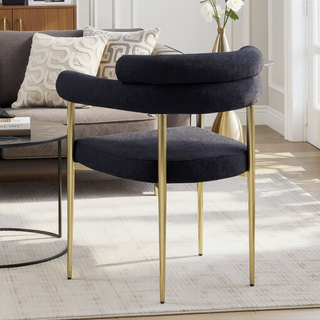 Sunvega Mid-Century Modern Dining Chairs with Boucle Backrest and Brushed Bronze Legs