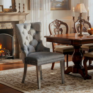 Sunvega Glam Style Wingback Dining Chairs with Upholstered Seat and Crystal-like Acrylic Buttons