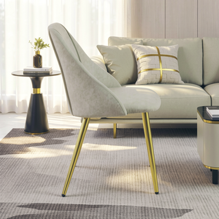 Sunvega White Faux Leather Side Chairs with Gold Metal Legs Set of 2