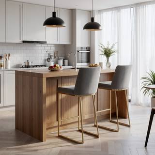 Sunvega Gold Brushed Bar Stools Set of 2 with Back Modern Velvet Fabric