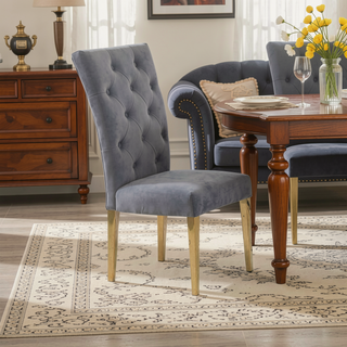 Sunvega Modern Velvet Upholstered Dining Chair Set with Tufted Back and Gold Legs