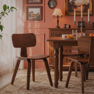 Sunvega Modern Walnut Dining Side Chairs with Tapered Legs Set of 2