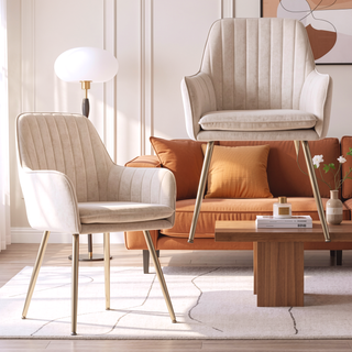 Sunvega Blue Velvet Mid-Back Dining Chairs with Gold Plated Legs for Living Room