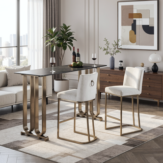 Sunvega Gold Brushed Bar Stools Set of 2 with Back Modern Velvet Fabric