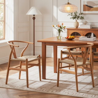 Sunvega Solid Wood Wishbone Dining Chairs Mid Century Modern for Beach House Fully Assembled