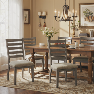 Sunvega Set of Two Gray Ladder Back Side Dining Chairs with Beige Cushioned Seat