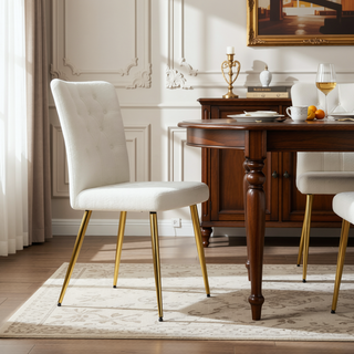 Sunvega Modern White Teddy Wool Dining Chair with Gold Plated Metal Legs for Living Room