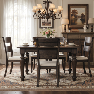 Sunvega Traditional Ladderback Side Chair with Upholstered Seat in Chocolate Finish