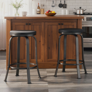 Sunvega Modern Industrial Iron Frame Swivel Counter Stool Set with Faux Wood Seat