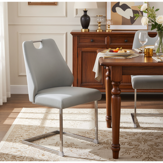Sunvega White Faux Leather Dining Chairs Set of 2 with Gold Mesh Texture and Chrome Handle