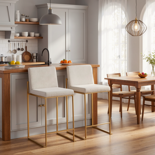 Sunvega Contemporary High Back Counter Stool with Padded Seat in Gold Steel