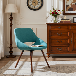 Sunvega Denim Blue Bentwood Dining Chair with Padded Seat and Walnut Frame