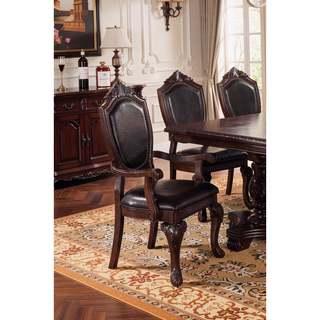 Sunvega Formal Set of 2 Dark Brown Rubberwood Arm Chairs with Faux Leather Upholstered Seat