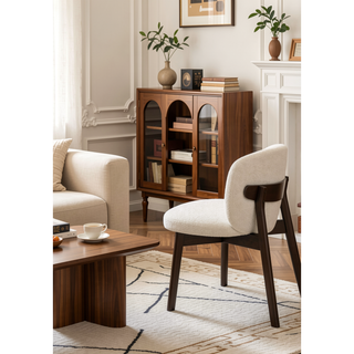Sunvega Mallin Gray Chenille & Walnut Side Chair with Padded Seat and Back Cushion