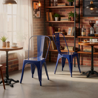 Sunvega Set of 4 Modern Dark Blue Metal Dining Room Kitchen Bar Chairs