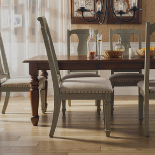 Sunvega Beige Linen and Weathered Oak Finish Armless Side Chair Set of 2