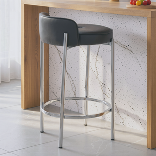Sunvega Glam Contemporary Counter Stool with Faux Leather Upholstery and Chrome Frame Set of 2