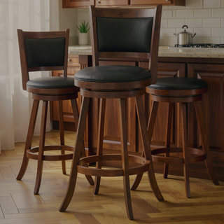 Sunvega Chestnut and Black Swivel Stool Set of 2 with Plush Seat and Footrest
