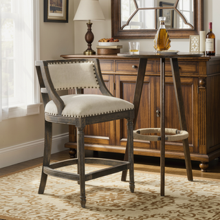 Sunvega Farmhouse Counter Height Bar Stool with Backrest in Light Beige Linen