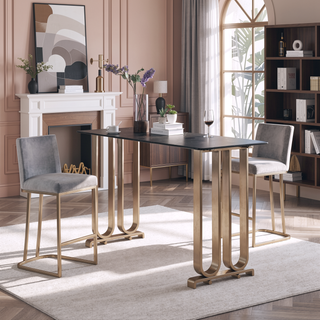 Sunvega Gold Brushed Bar Stools Set of 2 with Back Modern Velvet Fabric