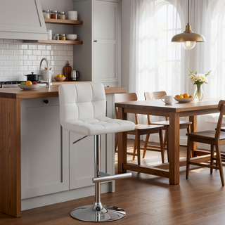 Sunvega Adjustable White Upholstered Armless Bar Stool with Plush Cushioning