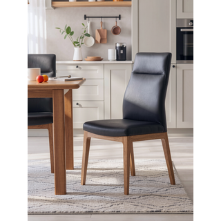 Sunvega Black Leather Walnut Finish Side Chair Set of 2 with Padded Seat