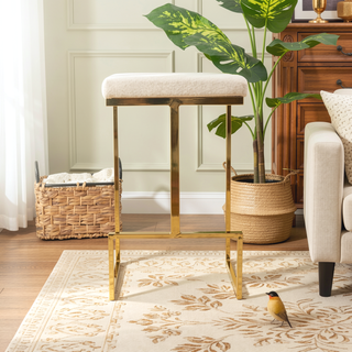 Sunvega Mid Century Modern Upholstered Stool with Metal Legs and Footrest