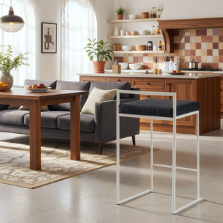 Sunvega Contemporary Stackable Counter Stool with Black Velvet Cushion in White - Set of 2