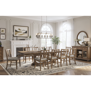 Sunvega Hickory Slat Back Chair with Rattan Seat and Cushion in Almond Set of 2