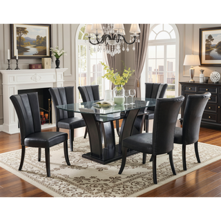 Sunvega Modern Black PU Upholstered Dining Chairs with Wide Flair Back Support