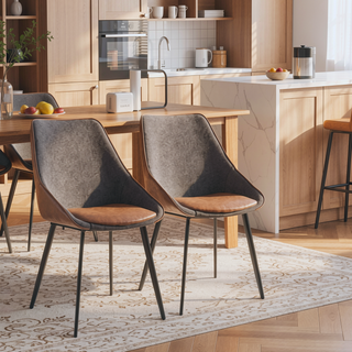 Sunvega Marche Two-Tone Brown Faux Leather and Grey Fabric Chair Set of 2