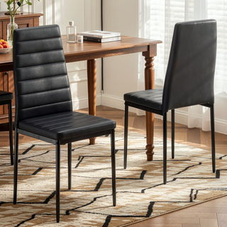Sunvega Set of 4 Modern White PU Leather Upholstered Dining Chairs with Metal Frame