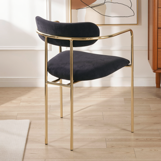 Sunvega Demi Contemporary Gold Metal Frame Black Velvet Upholstered Chair Set of 2