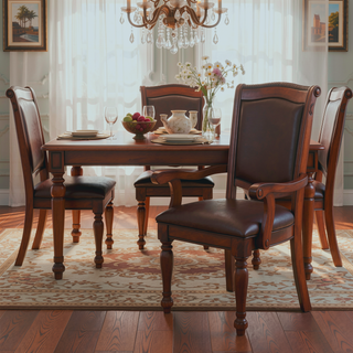 Sunvega Traditional Style Brown Cherry Finish Wooden Dining Armchairs with Upholstered Seat