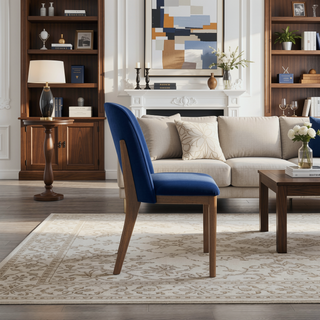 Sunvega Navy Blue Velvet Dining Chair Set of 2 with Solid Wood Legs