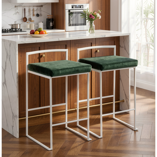 Sunvega Contemporary Stackable Counter Stool with Green Velvet Cushion Set of 2