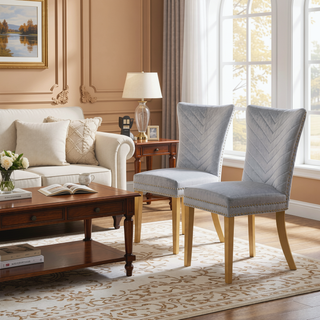 Sunvega Gold Velvet Upholstered Dining Chairs with Tufted Design and Metal Legs