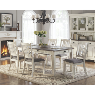Sunvega Antique White Finish Wooden Bench with Gray Textured Fabric Upholstered Seat