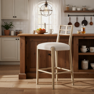 Sunvega Farmhouse Style Ladder Back Bar Stool Set of 2 with Upholstered Seating