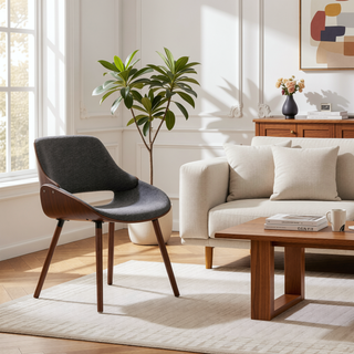Sunvega Grey Woven Fabric Upholstered Bentwood Dining Chair with Wood Back
