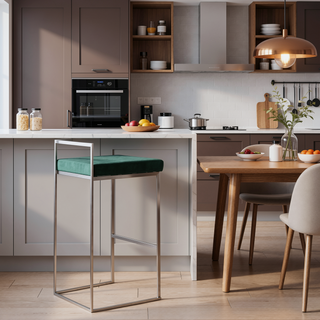Sunvega Contemporary Stackable Barstools with Green Velvet Cushions Set of 2
