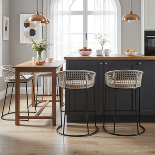 Sunvega Woven Rope Back Upholstered Cushioned Counter Stool with Iron Base