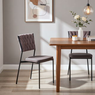 Sunvega Braided Tania Contemporary Dining Chairs with Faux Leather Upholstery and Black Metal Frame in Set of 2