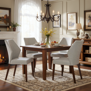 Sunvega Light Grey Polyester Blend Upholstered Fabric Dining Chair Set of 2