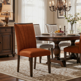 Sunvega Contemporary Brown Wood Frame Dining Chairs with Gray Textured Fabric Upholstery