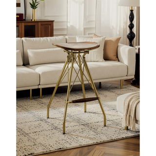 Sunvega Contemporary PU Leather and Gold Finish Metal Bar Stool Set of 2