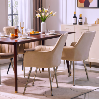 Sunvega Blue Velvet Mid-Back Dining Chairs with Gold Plated Legs for Living Room