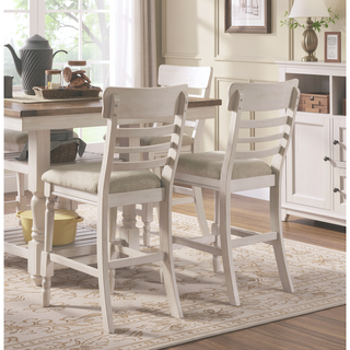Sunvega Antique White Finish Wooden Counter Height Chair with Light Gray Fabric Upholstered Seat