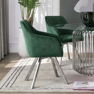 Sunvega Green Velvet Upholstered Swivel Chair with Channel Tufted Back and Chrome Legs